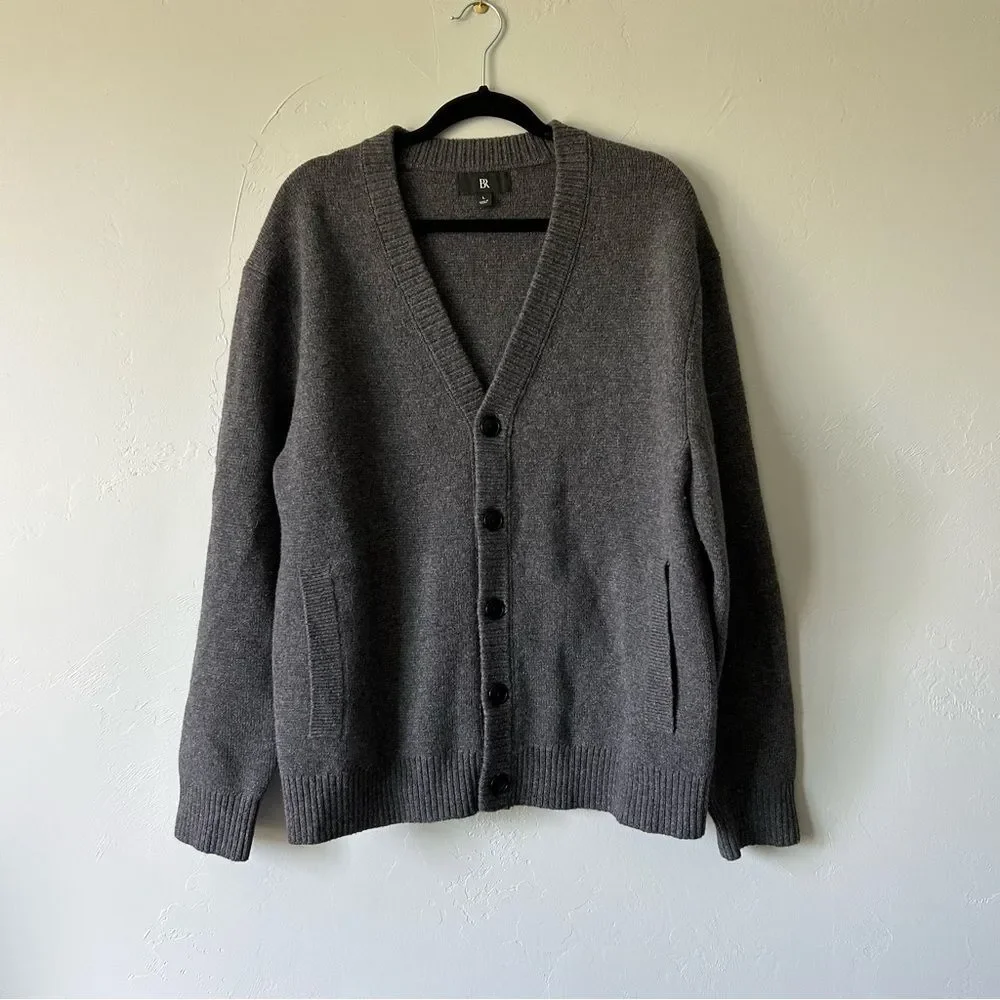 Banana Republic Relaxed Wool-Blend Cardigan Sweater Heathered Charcoal Grey